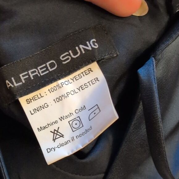 NWT Alfred Sung V-Neck Full Skirt Satin Maxi Dress Midnight Navy Blue Size 0 - Picture 7 of 13